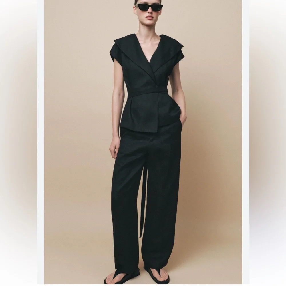 ZARA BLACK LINEN PANTS ZW COLLECTION SIZE M - Picture 1 of 5